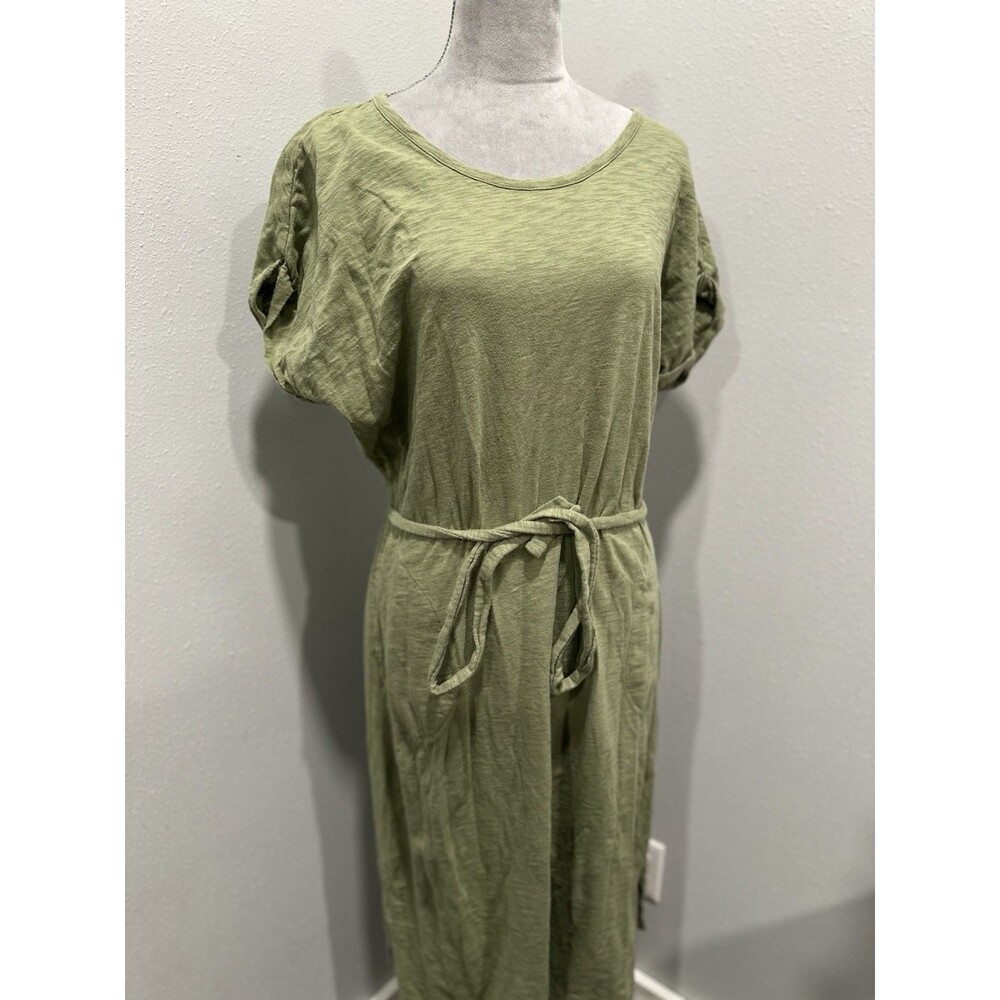 GAP Cotton Olive Green Short Sleeve Casual Boho Cotton Dress Large Belt